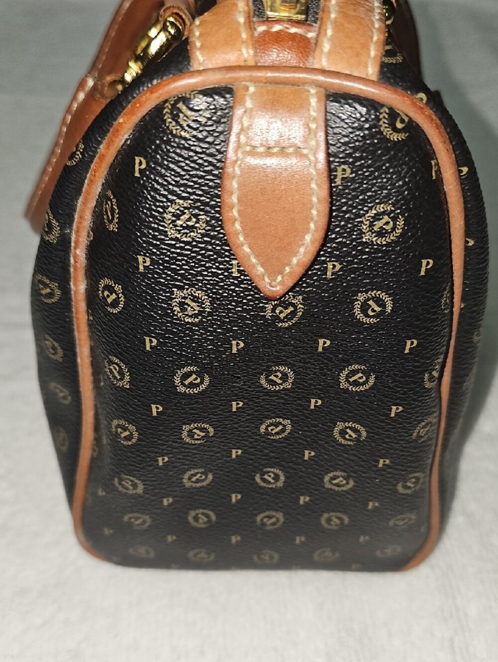 Vintage Pollini Black Monogram Satchel with Brown Trim - Picture 3 of 10